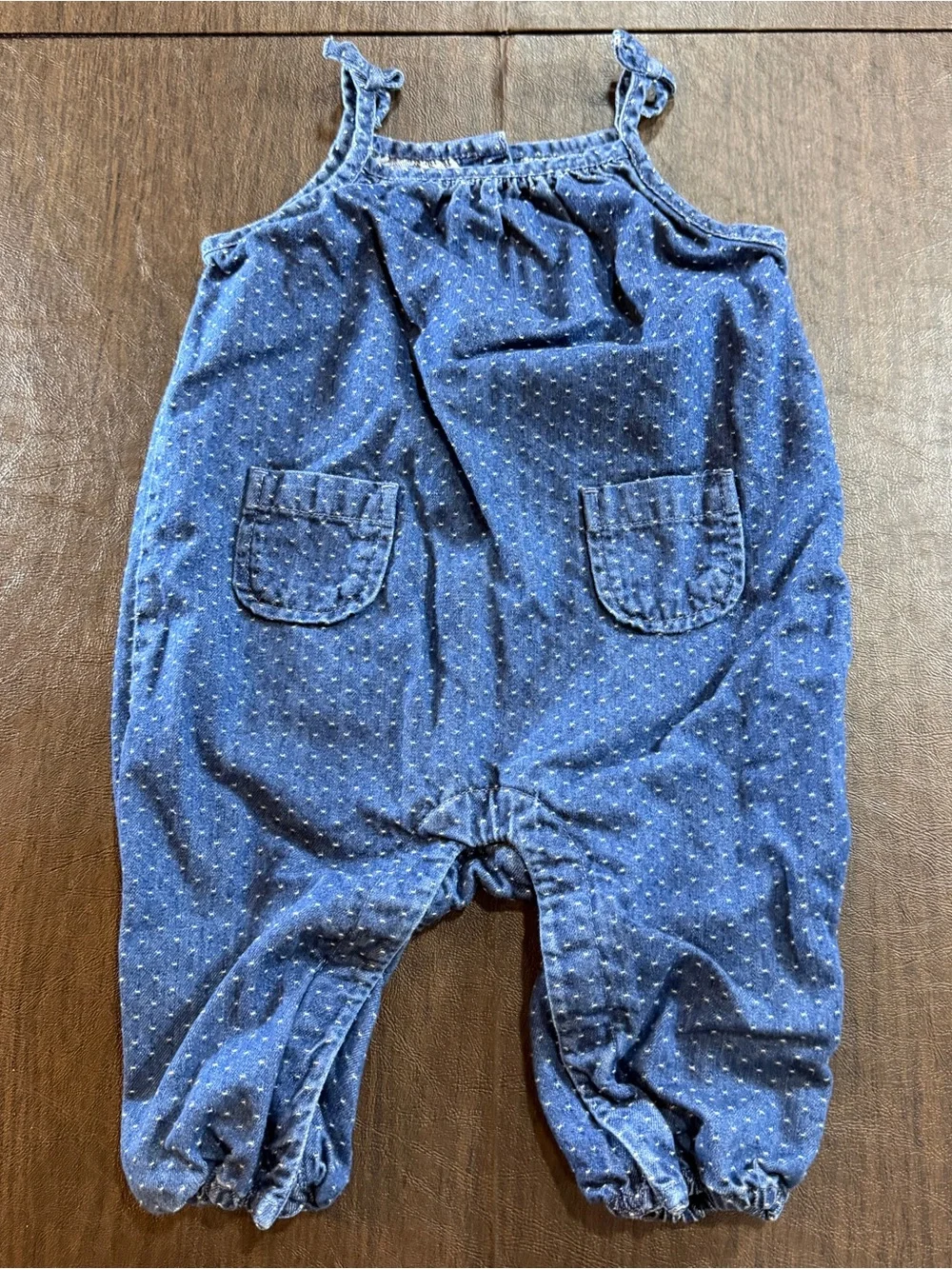 GAP Navy Dot-Print Denim Snap Romper Sz 6-12 M